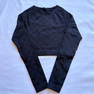 JoyLab Black Cropped Long Sleeve Checkered Pattern great condition women’s small